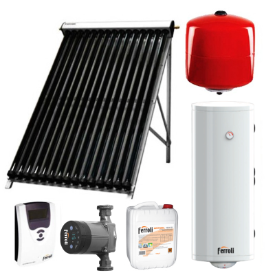 Poza Pachet de baza panouri solare Ferroli cu 20 tuburi vidate ECOTUBE NEW 20 si boiler bivalent ECOUNIT 150 litri. Poza 19472